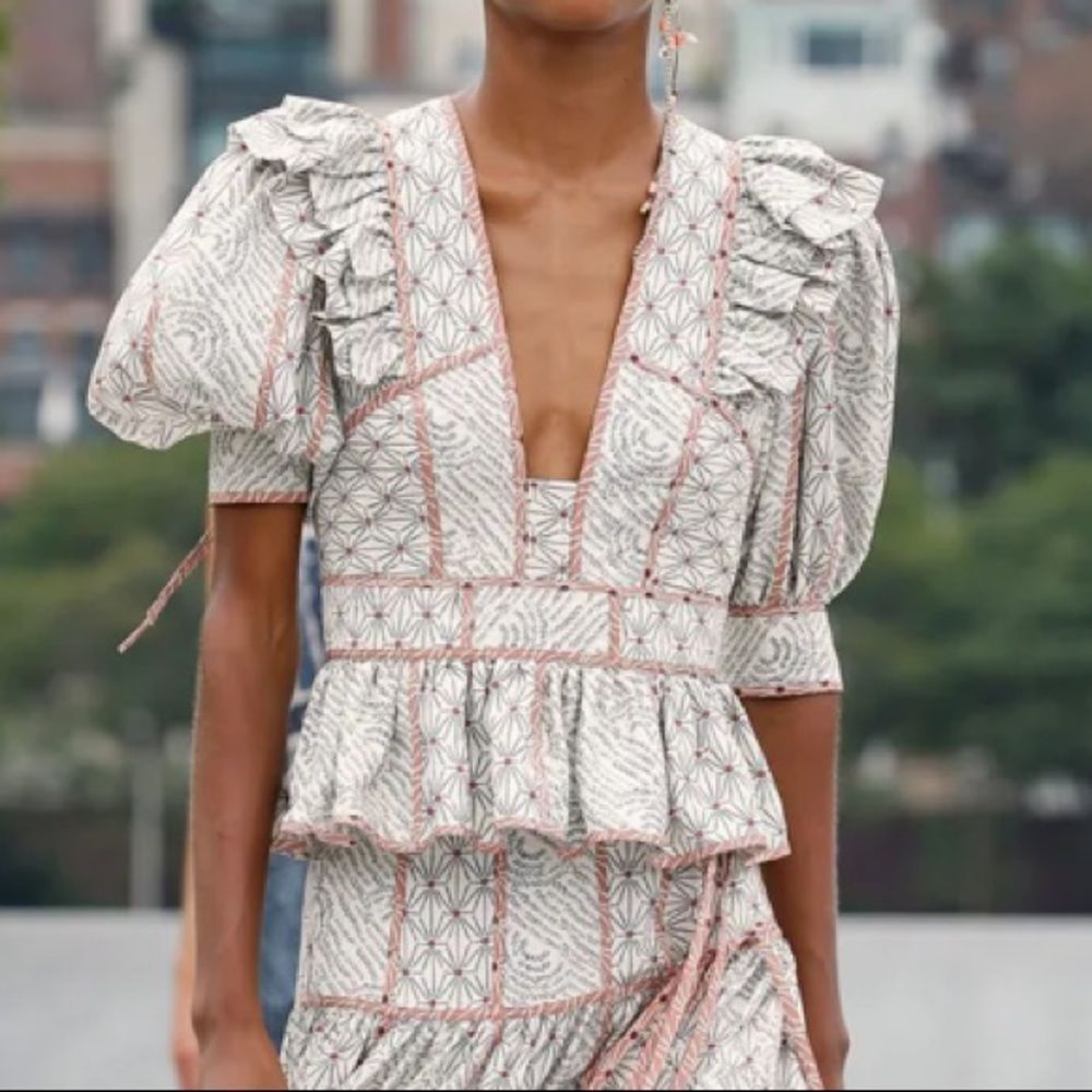 Ulla Johnson Runway Nori Silk Blend Puff Sleeve Peplum Top